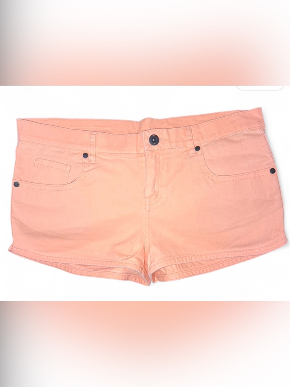 Hurley Women’s Peach Denim Summer Chino Low Rise Cutoff Shorts Pink Coral Size L